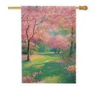 Bandiera floreale primaverile da giardino, albero di ciliegie di pesco, decorazione per esterni, striscione in iuta su entrambi i lati per decorazione del prato per le vacanze, 71 x 101 cm