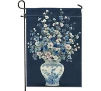 Bandiera floreale primaverile da giardino, bandiera blu per vaso di fiori da cortile, decorazione su entrambi i lati per la casa all'aperto, arte stagionale del prato 30,5 x 45,7 cm