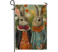 Bandiera floreale primaverile da giardino con coniglio, striscione decorativo per la casa con coniglietto, bandiera su entrambi i lati, per Pasqua, decorazione per prato all'aperto, 30,5 x 45,7 cm