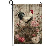 Bandiera floreale primaverile da giardino, gallo bianco ruota peonia decorazione per la casa, bandiera in iuta su entrambi i lati, decorazione per prato esterno 30,5 x 45,7 cm