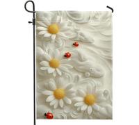 Bandiera floreale primaverile da giardino, margherita bianca e coccinella, decorazione per la casa o per cortile, bandiera da giardino in poliestere su entrambi i lati, decorazione per esterni, 30,5 x