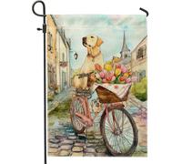 Bandiera floreale primaverile da giardino, tulipani pesca per cani, decorazione per esterni, bandiera da giardino in iuta su entrambi i lati, per la decorazione del prato domestico 30,5 x 45,7 cm