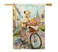 Bandiera floreale primaverile da giardino, tulipani pesca per cani, decorazione per esterni, bandiera da giardino in iuta su entrambi i lati, per la decorazione di casa e prato, 71 x 101 cm