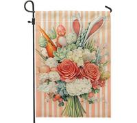 Bandiera floreale primaverile da giardino, uova di Pasqua con rose di pesca, bandiera decorativa da cortile, in iuta su entrambi i lati, decorazione primaverile per prato esterno, decorazione per la