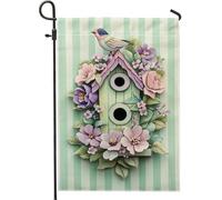 Bandiera floreale primaverile da giardino, verde pastello per la casa degli uccelli, decorazione per esterni, bandiera in iuta su entrambi i lati, decorazione per prato, 30,5 x 45,7 cm