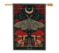 Bandiera floreale scura da giardino, falena rossa luna, striscione decorativo per la casa, bandiera in iuta su entrambi i lati, decorazione per cortile per vacanze all'aperto, decorazione per prato 71