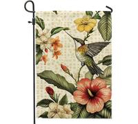 Bandiera floreale vibrante a forma di colibrì banner colorato decorazione per la casa banner double face in tela di iuta, decorazione per prato per tutte le stagioni, 30,5 x 45,7 cm