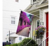 Bandiera floreale viola con sentiero fiorito, 9 x 1,5 m, bandiera da giardino su entrambi i lati, resistente allo sbiadimento, bandiera per esterni, divertente bandiera per vacanze con occhielli in