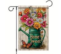 Bandiera Flower Watering Can Butterfly Bandiere Da Balcone Doppia Cucitura Resistente Alle Intemperie Bandierine Per All'Aperto Ristoranti Balcone 70X102Cm