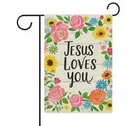 Bandiera Flowers Jesus Loves You Della Brezza Resistente Alle Intemperie Striscione All'Aperto, Per Feste Strada, All'Aperto Al Coperto, Balcone, 30x45cm