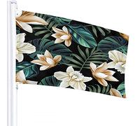 Bandiera Foglia di Palma 4x6 FT Fiore Tropicale Floreale Pianta Botanica Foglie di Palma Bandiere per Esterni Grande Benvenuto Cortile Striscioni Casa Giardino Cortile Prato Decor Verde Bianco