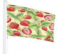 Bandiera Fragola 3x5 FT Pianta Botanica Fragole Dolci Foglie Fiore Bandiere Esterni Grande Benvenuto Cortile Striscioni Casa Giardino Cortile Prato Decor Verde Rosso