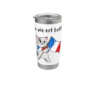 Bandiera francese e gatto | La vie est belle! Bicchiere termico in acciaio inox doppia parete