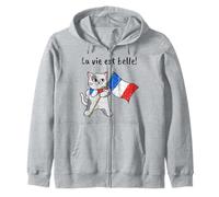 Bandiera Francese e Gatto | La Vie EST Belle! Felpa con Cappuccio