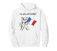 Bandiera Francese e Gatto | La Vie EST Belle! Felpa con Cappuccio