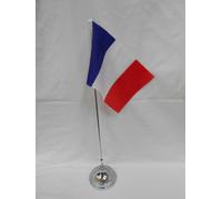 BANDIERA FRANCIA DA TAVOLO CM 14 x 21 BASE OTTONE CROMATO BANDIERINA FRANCESE