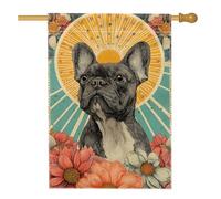 Bandiera French Dogs Colorful Flower Dog Design Spring Summer Stagione Bandiera Tessuto Da Esterno Striscione All'Aperto, Per Balcone, All'Aperto Al Coperto, Giardino, 30x45cm