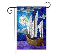 Bandiera Full Eastern Cove Nice Ship White Moon Boat Sails Mosaic Seascape Batik On Twilight Junk Abstract Rinforzata Striscione All'Aperto, Per Eventi, Celebrazioni, 30x45cm