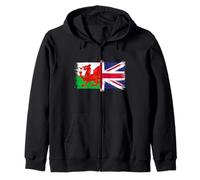 Bandiera Gallese e Union Jack per Orgoglio Galles o Wales UK Felpa con Cappuccio