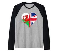 Bandiera Gallese e Union Jack Per Orgoglio Galles o Wales UK Maglia con Maniche Raglan