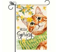 Bandiera Garden Orange Cat And Yellow Flower Design Con 2 Occhielli Bandiera Pace Robuste Decorazioni Da Giardino Per Patio Attività Estate 12X18 Inch