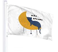 Bandiera Gatto 4x6 FT Simpatico Animale Gattino Che Dorme Sulla Luna Doodle Stella a Pois Bandiere per Esterni Grande Benvenuto Cortile Striscioni Casa Giardino Cortile Prato Decor