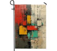 Bandiera geometrica astratta da giardino, rosso, giallo, nero, estate, arte moderna, decorazione per la casa, bandiere da giardino, decorazione da giardino su entrambi i lati, decorazione per esterni