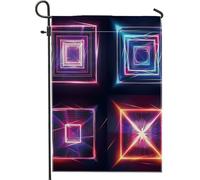 Bandiera geometrica da giardino al neon, forme quadrate moderne multicolori, decorazione per esterni, primavera, autunno, inverno, cortile, illuminazione astratta, decorazione per feste di festa, 30,5