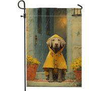 Bandiera gialla da giardino per cani primaverili ed estivi, adorabile labrador in impermeabile, decorazione per la casa, decorazione per prato all'aperto in iuta su entrambi i lati, perfetta per feste