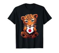 Bandiera Giappone Carino Leopardo Cuore Orgoglio Giapponese Radici Maglietta