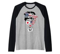 Bandiera Giapponese Americana caffè Mamma Ragazza Sorella Zia Giappone USA Maglia con Maniche Raglan