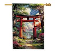 Bandiera giapponese da giardino, cancello rosso di Torii scena della natura, decorazione per esterni, bandiera da cortile in iuta su entrambi i lati, decorazione stagionale per prato, 71 x 101 cm