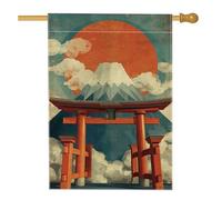 Bandiera giapponese da giardino con montagna alba, nuvole rosse con sole e nuvole paesaggistiche, decorazione per la casa, in iuta su entrambi i lati, decorazione per prato all'aperto, 71 x 101 cm