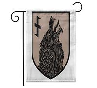 Bandiera Giardino Design Patch Scudo Araldico con Lupo Mannaro E Runa Wolfsangel È Olato su Bianco Bandiera di Cortile Verticale Bandiere Giardino per Halloween, Portico, 30X45cm