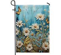 Bandiera giardino primaverile pittura a olio fattoria farfalla bella pianta floreale cottage blu verde bianco lino segno decorazione decorazione casa decorazione parete esterno patio interno Premium
