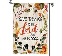 Bandiera Give Thanks To The Lord For He Is Good Fall Thanksgiving 30X45Cm Bandiera All'Aperto Appendere Durevole Bandiere Da Parete Per Balcone Sport Dormitorio