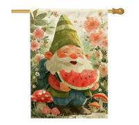 Bandiera gnomo da giardino, design colorato con anguria per decorazione esterna primaverile ed estate, striscione da giardino in iuta su entrambi i lati, per feste in cortile, celebrazioni, 71 x 101
