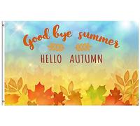 Bandiera Good Bye Summer Hello Autumn Leaves Maple Leaves Fall Bandiera Della Brezza 2 Occhielli Metallici Striscione All'Aperto, Per Giardino, Eventi, Celebrazioni, 90x150cm