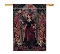 Bandiera gotica autunnale da giardino, in vetro colorato rosso scuro, decorazione per esterni, bandiera a doppia faccia in iuta per cortile, decorazione per prato di Halloween, 71 x 101 cm