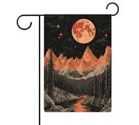 Bandiera gotica con cielo e montagne, scogliere, luna, giardino, festività, juta, double face, bandierine per esterni, 30,5 x 45,7 cm