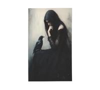 Bandiera gotica con donna con corvo, 9,5 x 1,5 m, striscione di auguri stagionale con occhielli per interni ed esterni, decorazioni per la casa