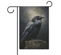 Bandiera gotica da giardino con corvo appollaiato su un vecchio ceppo d'albero, in iuta su entrambi i lati, 30,5 x 45,7 cm