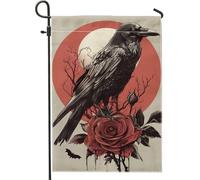 Bandiera gotica da giardino con corvo di Halloween, decorazione per esterni spettrale nera e rossa, bandiera da giardino in iuta su entrambi i lati, per decorazione del prato di Halloween, 30,5 x 45,7