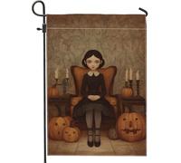 Bandiera gotica da giardino con ragazza nera, striscione spettrale per Halloween, bandiera decorativa per la casa, bandiera da cortile in iuta su entrambi i lati, decorazione per feste all'aperto 30,5