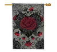 Bandiera gotica da giardino con rose, bandiera floreale rossa e nera, decorazione per la casa, bandiera da giardino in iuta su entrambi i lati, decorazione per esterni di Halloween, 71 x 101 cm