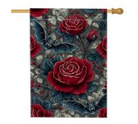 Bandiera gotica da giardino con rose, bandiera floreale rossa per la casa, bandiera decorativa per la casa, bandiera da giardino in iuta su entrambi i lati, per feste di Halloween, decorazione per
