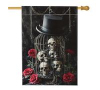 Bandiera gotica da giardino con rose, teschio nero e rose rosse, decorazione per esterni, in iuta su entrambi i lati, striscione per Halloween per decorazione da cortile, 71 x 101 cm