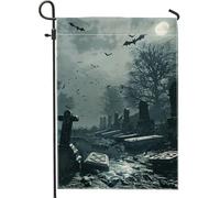 Bandiera gotica da giardino per cimitero di notte nera, spettrale pipistrelli infestati cimitero bandiera per esterni, bandiera decorativa per cortile, double face, per feste horror, decorazione per