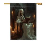 Bandiera gotica della casa del mietitore triste di Halloween, 71,1 x 101,2 cm, double face, per decorazione esterna, horror spaventoso teschio gotico per cortile, bandiera per la casa, scheletro