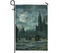 Bandiera gotica per Halloween, cimitero, da giardino, scena notturna spettrale, scena al chiaro di luna, bandiere decorative per la casa, su entrambi i lati, decorazione per le vacanze, 30,5 x 45,7 cm